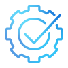 blue gear icon with check mark representing completion of tasks related to 7 essential steps